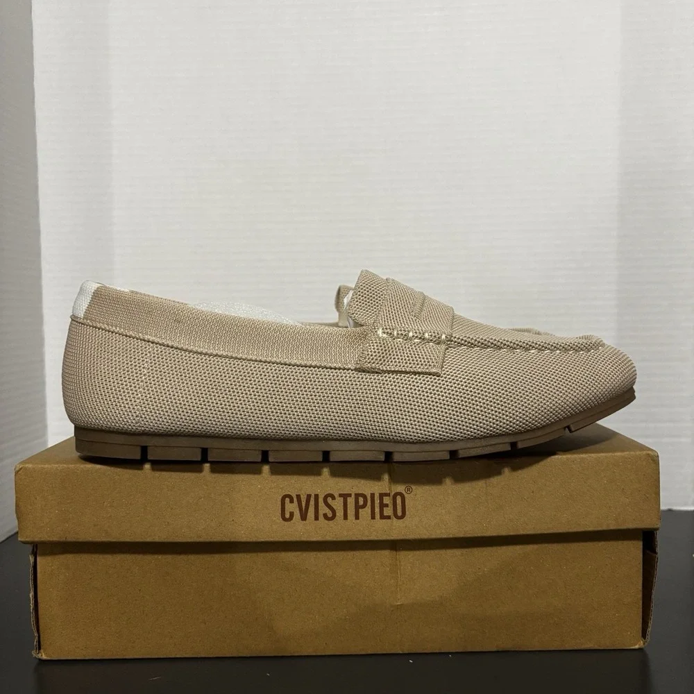 Cvistpieo Loafers Women's Nude Beige Slip On Work Flats Knit Shoes Size 12